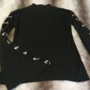 High neck bell sleeve chain sweater